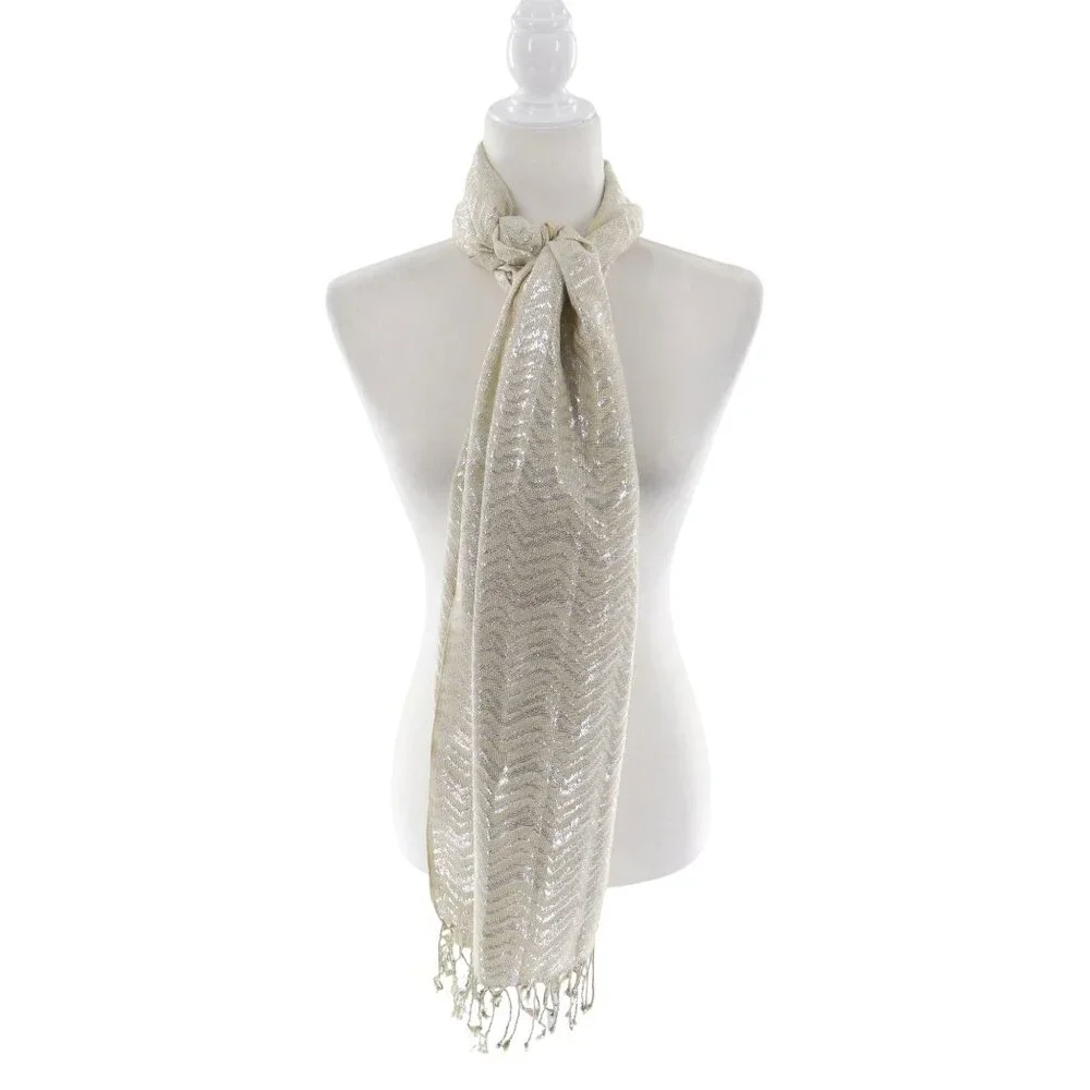 Shiny Shimmer Wrap Scarf Ivory Cruise NYE Versatile Festive Winter Ethereal Chic